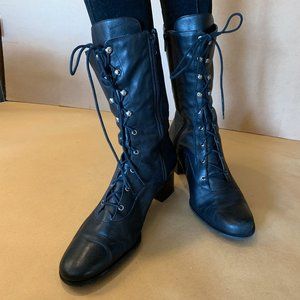 NATURALIZER BLACK CALF HIGH LACE UP BOOT W/ZIP